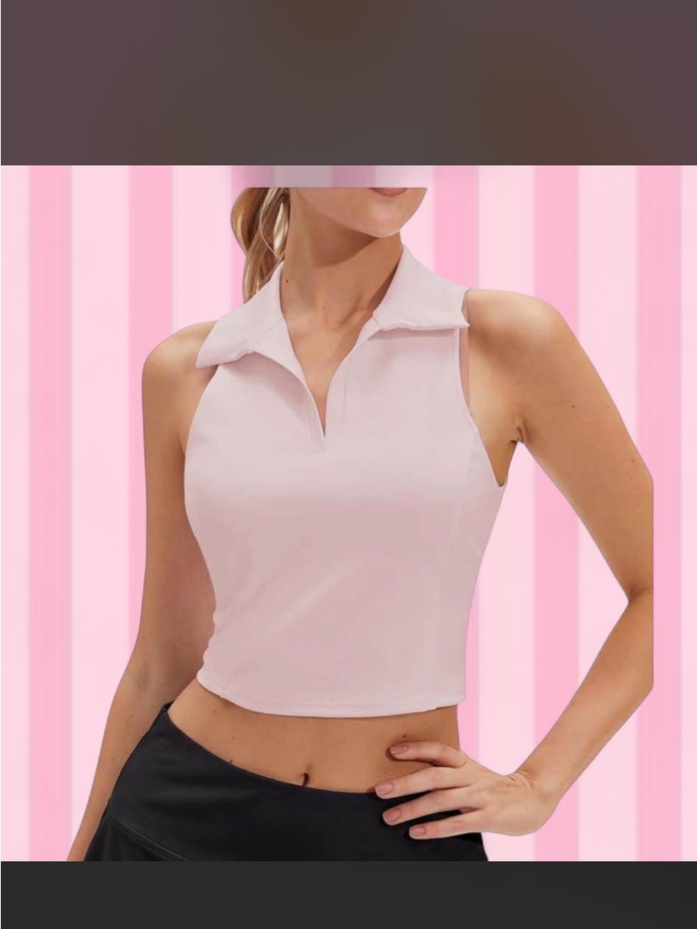 Sleeveless Polo Crop Top in Light Pink